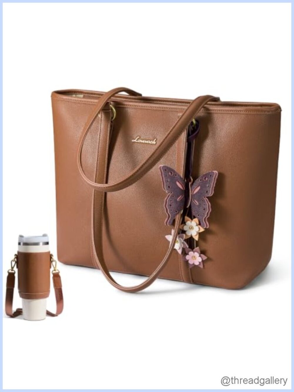 Vegan Leather Tote Bag Top Handle Satchel Shoulder Purse Water Bottle Carrier